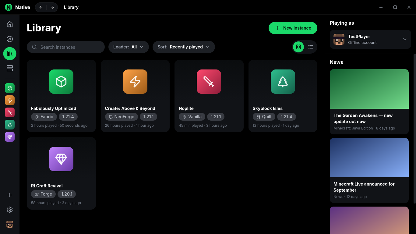 Native library grid of instances